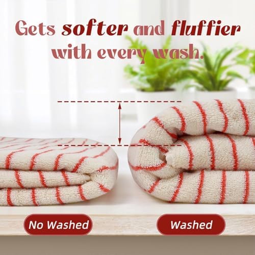 Striped Bath Towels Set of 2 (Coral Red), Lighter & Quick Dry Towels