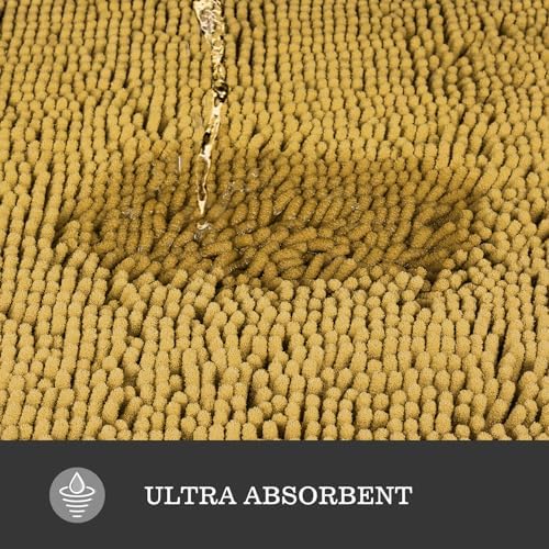 Yeaban Chenille Mustard Bathroom Rug 36"x60",Non-Slip Rubber Backing