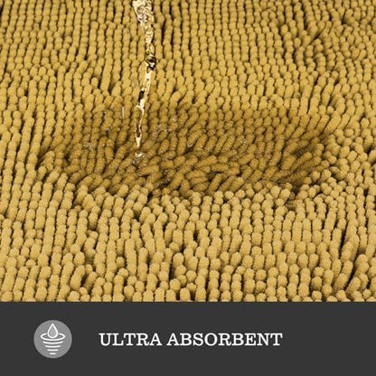 Yeaban Chenille Mustard Bathroom Rug 36"x60",Non-Slip Rubber Backing