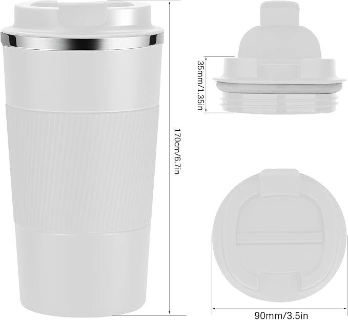 YINJAM 12oz Travel Coffee Mug Insulated Coffee Cups to Go with Leakproof Lid Vacuum Stainless Steel Double Walled Thermal Car Coffee Tumbler for Hot Cold Iced Tea Drinks Reusable (White, 12oz)