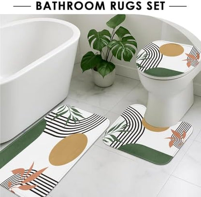 Bathroom Sets with Shower Curtain and Rugs, 4 Pcs, Boho Green