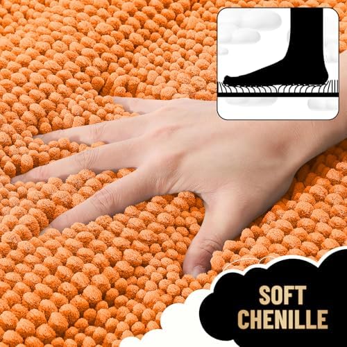 OLANLY Thick Bathroom Runner Rugs 44x24, Soft Chenille Bath Rugs, Orange
