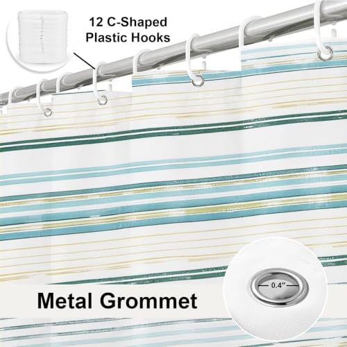 Neutral Minimalist Striped Shower Curtain, Ocean Modern Aesthetic Abstract Rustic Shower Curtains for Bathroom, Waterproof Bath Curtain with Hooks Machine Washable Bathtub Curtains 72x72 Inch Blue