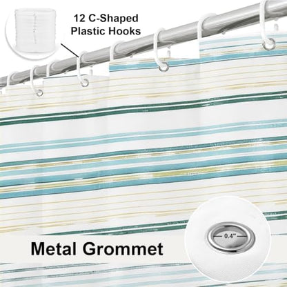 Neutral Minimalist Striped Shower Curtain, Ocean Modern Aesthetic Abstract Rustic Shower Curtains for Bathroom, Waterproof Bath Curtain with Hooks Machine Washable Bathtub Curtains 72x72 Inch Blue