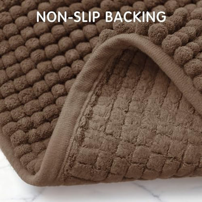 SUBRTEX Bathroom Rugs, 20" x 32" Chenille Bath Rug Soft Short Plush Bath Mat Soft Shower Mat Water Absorbent Shower Mat Quick Dry Machine Washable, Brown