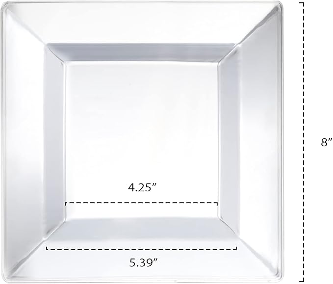 Party Essentials Party Supplies Disposable Classic Square Plastic Plates For Wedding/All Occasions, 8", 10-Count, Clear
