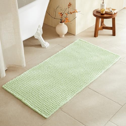 TYUU Waffle Bath Mat, Boho Bathroom Rugs Non Slip, 48x24 Pale Green
