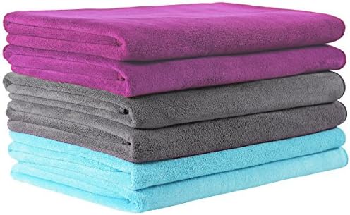 JML Microfiber Bath Towel Set, 27" x 55", 6 Pack, Purple/Grey/Light Blue