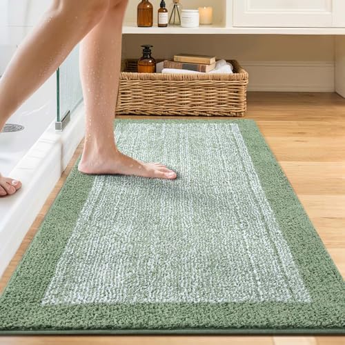 44x24 Large Bathroom Rugs Non Slip Washable, Soft Absorbent Bath Mat Green
