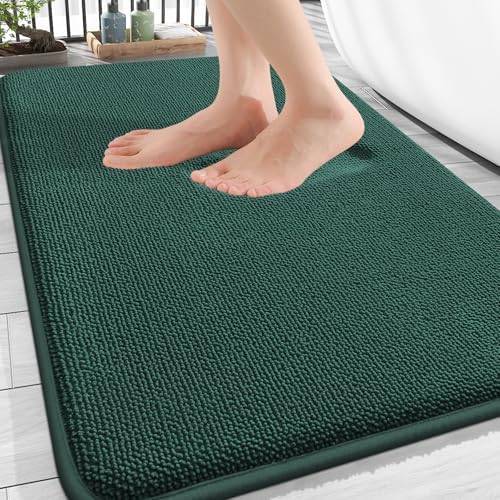 OLANLY Memory Foam Bathroom Rugs 30x20, Absorbent Bath Mat, Blackish Green
