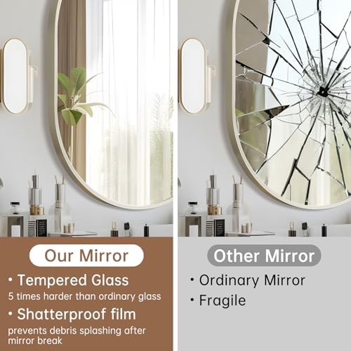 Brushed Nickel Mirror, 17"x30" Oval Bathroom Mirror, Oval Mirror