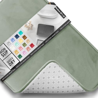 Clara Clark Bathroom Rugs, Velvet Memory Foam Bath Mat, Non-Slip Bath Rugs, Machine Wash, Dries Quickly, Ultra Soft Plush Bath Mats for Bathroom, 20 x 32, Ice Green