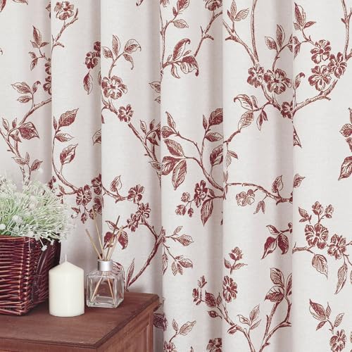 MitoVilla Burgundy Cotton Floral Shower Curtain for Bathroom, 72 x 72