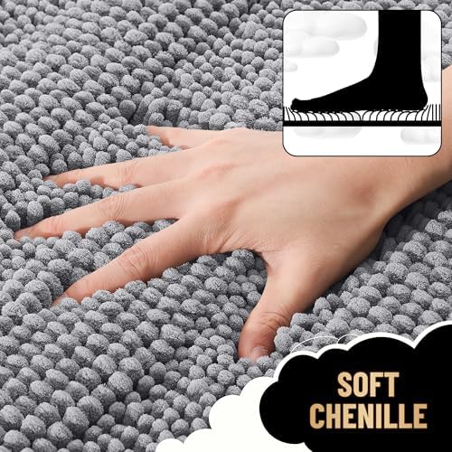 OLANLY Thick Large Bathroom Rugs 59x35, Soft Chenille Bath Rugs, Grey