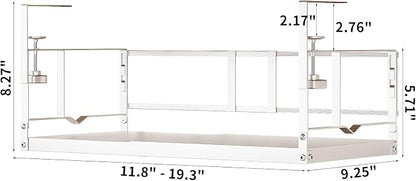prueBox Under Shelf Storage Basket Organizer Adjustable Hanging Holder with Knob Lock, Heavy Duty Metal Panel for Pantry, Kitchen, Office, Closet, 11.8"-19.3" Wide, White, 1 Pack