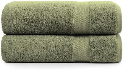 LANE LINEN Bath Sheet Set Soft Absorbent Quick Dry 100% Cotton - Oil Green