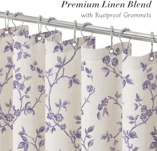 MitoVilla Purple Linen Floral Shower Curtain for Bathroom, 72 x 72