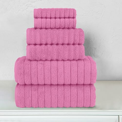 Elegant Comfort 100% Turkish Cotton Corduroy Ribbed Luxury Bath Towels 6-Piece Set, Premium Feel - Quick Dry, Highly Absorbent, Contains 2 Bath Towels, 2 Hand Towels, and 2 Washcloths, Light Pink