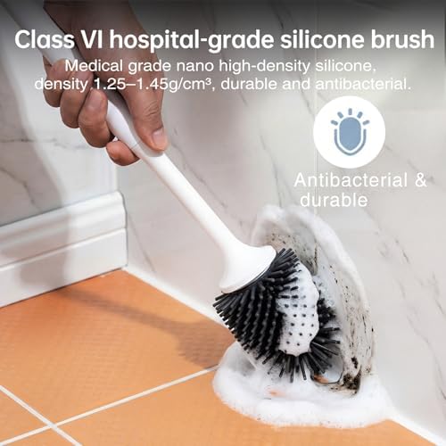 Lefree 2 Pack Silicone Toilet Brush Set with Ventilated Holder, Floor Standing & Wall Mounted Toilet Scrubber