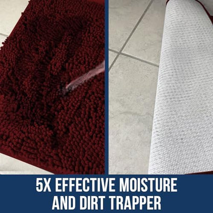 Muddy Mat® | Chenille Bathroom Rugs Quick Dry Microfiber Mats Non Slip Washable, Extra Thick, Soft and Highly Absorbent Bath Mats for Bathroom, Kitchen, and Shower Floor - Red 18"x28"