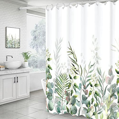 AWERT Shower Curtain Plants for Bathroom,Waterproof Quick-Drying Green Leaves Shower Curtain Set with Hooks 72x84 Inch