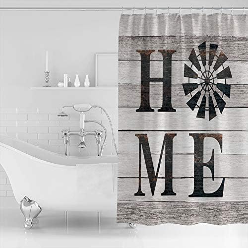 Shower Curtain Bathroom Set Rustic Farm Windmill Home Quotes Waterproof Shower Curtains with Grommets Hooks Chic Wooden Plank Privacy Bath Curtain for Bathtub Decor 72x78in