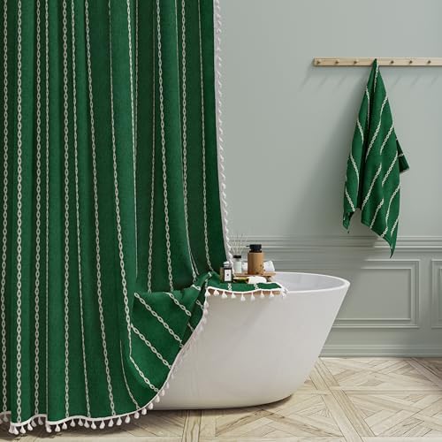 BTTN 72x78 Long Farmhouse Linen Heavy Duty Shower Curtain, Emerald Green