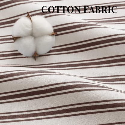 Farmhouse Shower Curtain Ruffle Linen White-Brown Stripe 72"W x 72"L