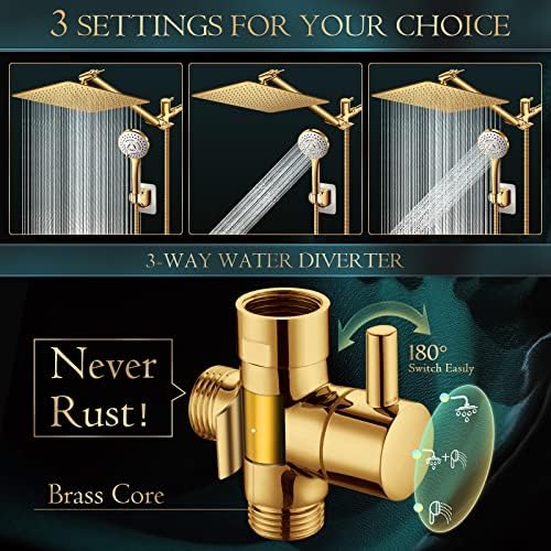 Shower Head,12'' Rain Shower Head with 11'' Extension Arm,Brushed Gold