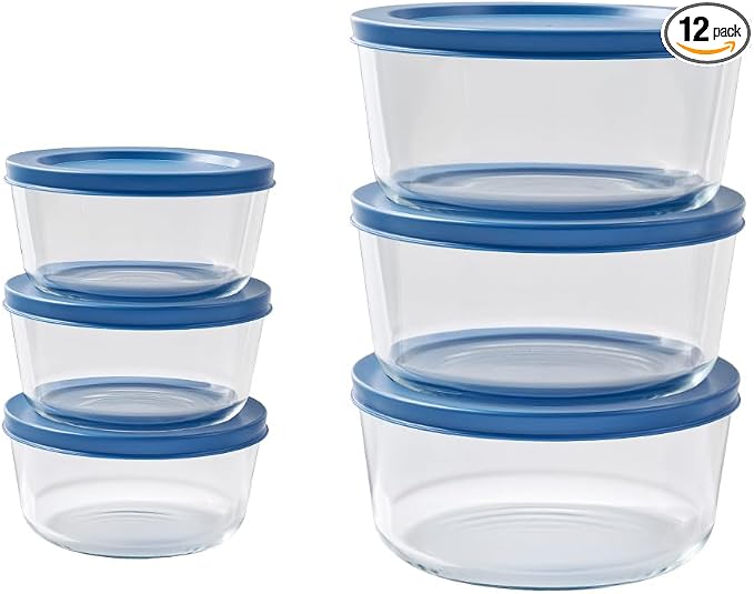 12-Piece Glass Food Storage Containers Set (6 Containers + 6 BPA-Free Lids) | 2-Cup & 4-Cup, Leakproof | Microwave, Freezer, Oven & Dishwasher Safe | Ideal for Meal Prep & Pantry Organization, navy