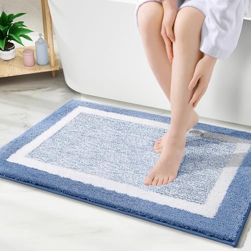 OLANLY Bathroom Rugs 36x24, Soft Absorbent Microfiber Bath Rugs, Blue
