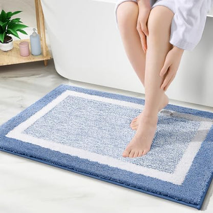 OLANLY Bathroom Rugs 36x24, Soft Absorbent Microfiber Bath Rugs, Blue