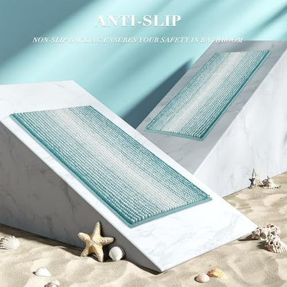 BSICPRO Large Bathroom Rugs Runner, 22x60 Striped Bath Mats, Aqua Green