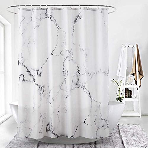 Marble Bathroom Shower Curtain,Grey and White Fabric Shower Curtain with Hooks,Unique 3D Printing,Decorative Bathroom Accessories,Water Proof,Reinforced Metal Grommets,Extra Long 72x96 Inches