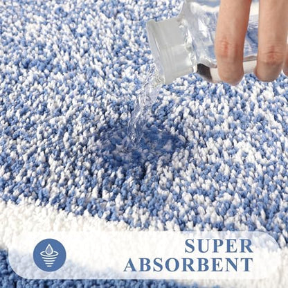 Pauwer Bathroom Rugs 3 Piece Set, Non Slip Washable Bath Mat, Blue