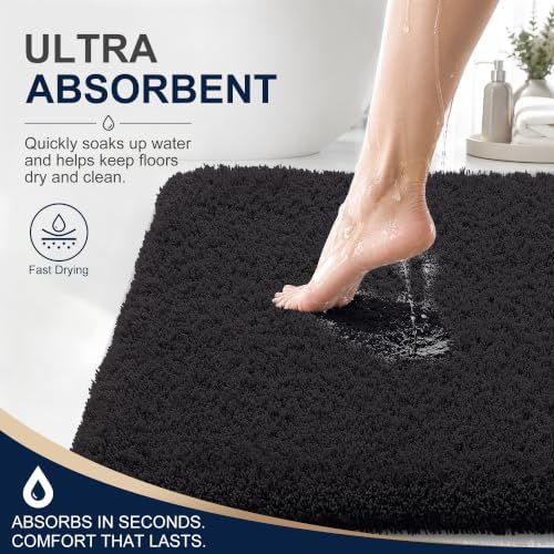 OLANLY Microfiber Bathroom Runner Rugs 70x24, Ultra Soft Bath Mat, Black