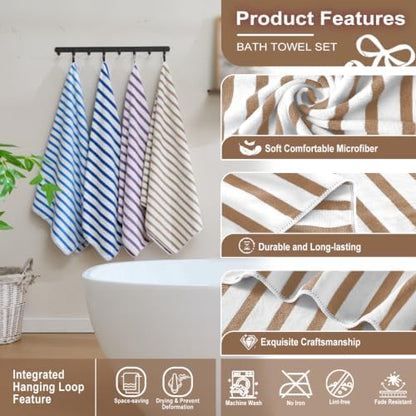 JML Microfiber Beach Towels Set, 6 Pack, 27" x 55", Cabana Stripe Coffee