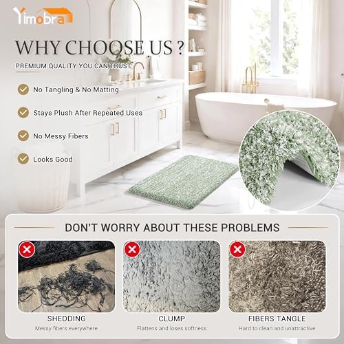 Yimobra Light Green and White Bathroom Rugs Non Slip Washable 36X24, Ultra Soft and Water Absorbent Bath Mats, Plush Fluffy Shower Mat Outside, Luxury Microfiber Thick Matts for Bathroom Floor/Tub