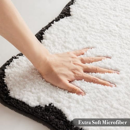 Ohocut Luxury Microfiber Bathroom Rugs, White and Black Scalloped Piping Bath Rug Cute Aesthetic Preppy Elegant Bath Mat for Bathroom, Tub, Floor, Sink, Shower, Anti Slip, Absorbent, 32x20