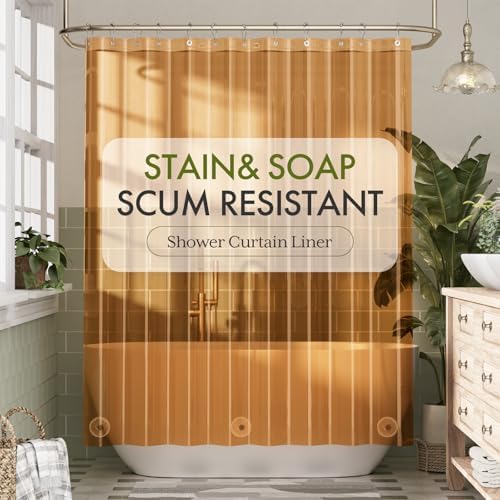 Bathway Shower Curtain Liner, Clear Shower Curtain Liner 72x72 PEVA Waterproof Shower Curtain Liner Plastic with 3 Magnets and 12 Rustproof Metal Grommets, Lightweight Orange Amber Shower Liner