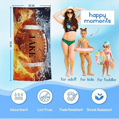Personalized Beach Towel With Name, Custom Beach Towel with Text, Customized American Football Microfiber Pool Towel, Quick Dry & Absorbent Swim Towel for Adult,Anniversary, Birthday, Summer Holiday