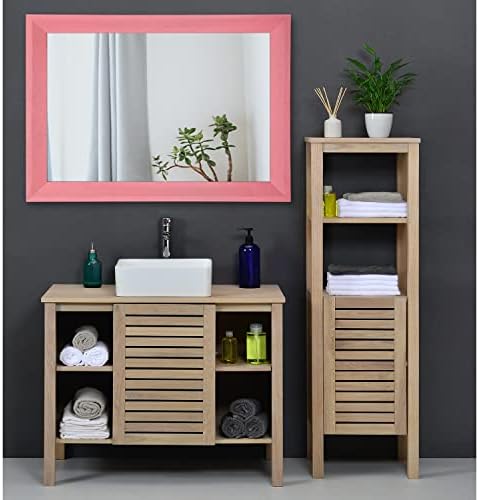 AAZZKANG Rectangle Mirror with Wood Frame Modern Farmhouse Wall Mirrors Decor Large 26"x18" for Bedroom Bathroom Living Room Pink