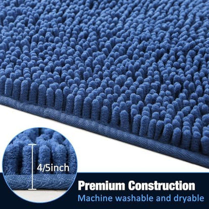 LOCHAS Luxury Bathroom Rug Shaggy Bath Mat 24 x 60 Inch, Blue