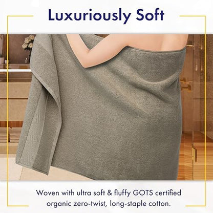Alusa Home 100% Organic Zero-Twist Cotton Towels - GOTS Certified Luxury Bath Towels - Ultra Soft & Plush 700GSM Long-Staple Cotton - 6 Piece Towel Set (Taupe)
