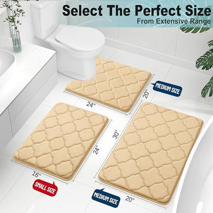 OLANLY Memory Foam Bath Mat Rug 30x20, Ultra Soft and Absorbent Bathroom Rugs, Non-Slip, Comfortable, Machine Washable Bath Carpet for Bathroom Floor, Tub, Shower and Home Decor Accessories, Beige