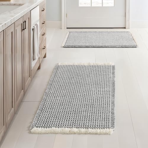 MIULEE Set of 2 Waffle Bathroom Rugs LightGrey&Cream Bath Mat 17x24 Inch