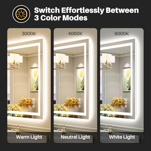 Briivue 28x32 Inch LED Bathroom Mirror with Lights, Backlit & Front Lit