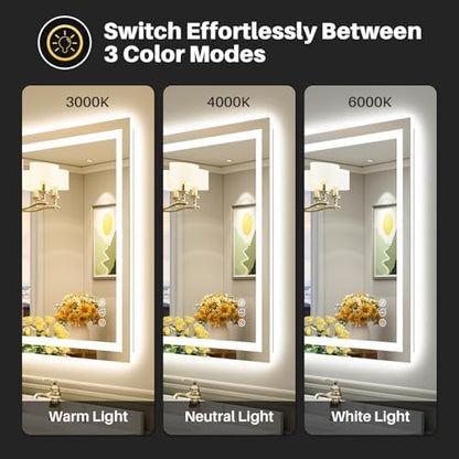 Briivue 28x32 Inch LED Bathroom Mirror with Lights, Backlit & Front Lit
