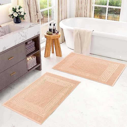Superior Heavyweight Cotton Bath Mats, Bath Rugs For Bathroom Accessories, Washable Rug For Shower, Bath, Toilet, Modern Decor, No Backing, Luxury Hotel And Spa Quality, Set of 2, 22" x 35", Peach