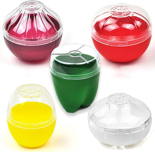 OUKEYI Reusable Fruit and Vegetable Storage Containers Refrigerator Box Storage Bowls Saver Holder Keeper for onion, Green pepper, Tomato, Lemon, and garlic ，Refrigerator Vegetable Crisper 5 Pack